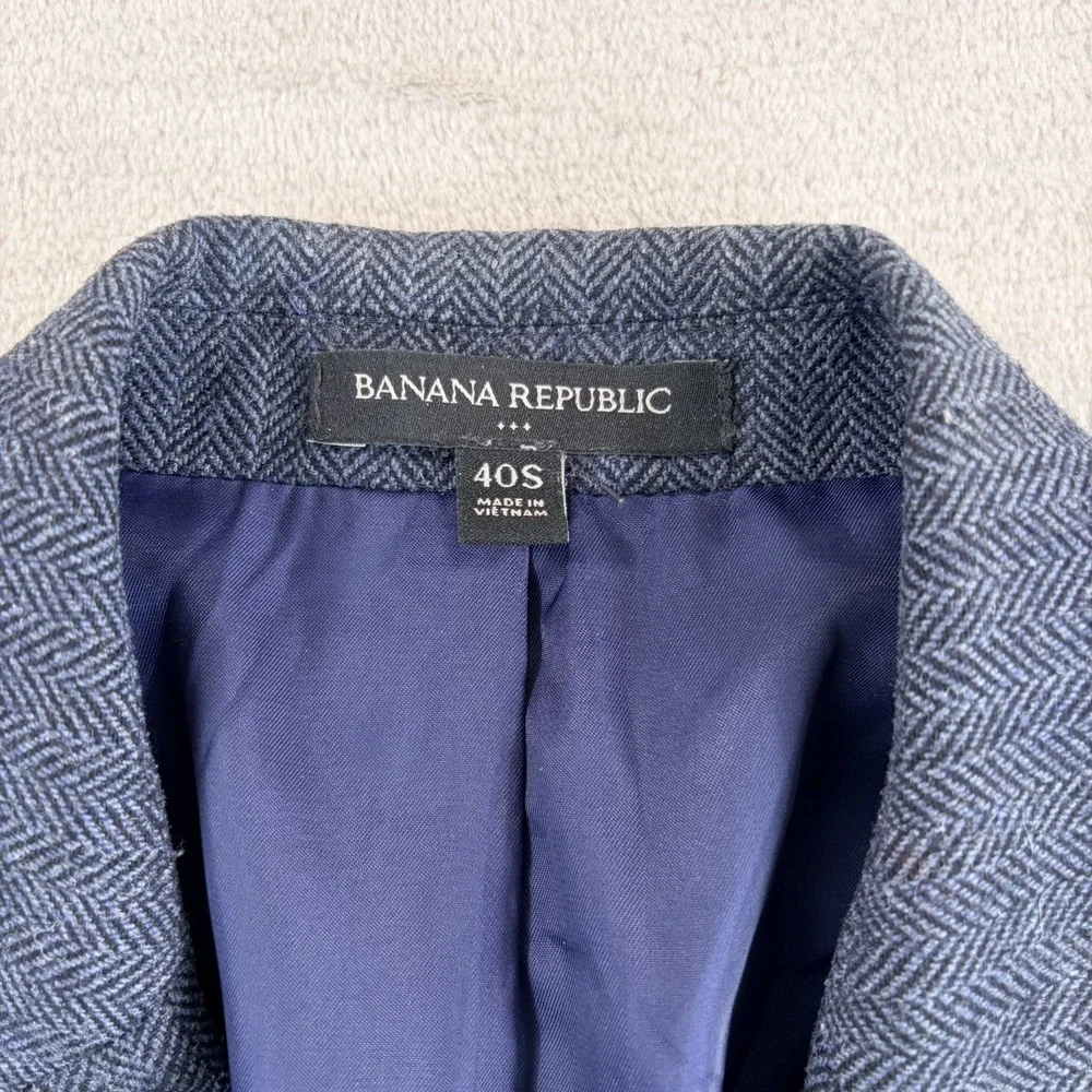 Banana Republic Slim Fit Blazer Sport Coat Navy Wool Blend Herringbone Men 40S